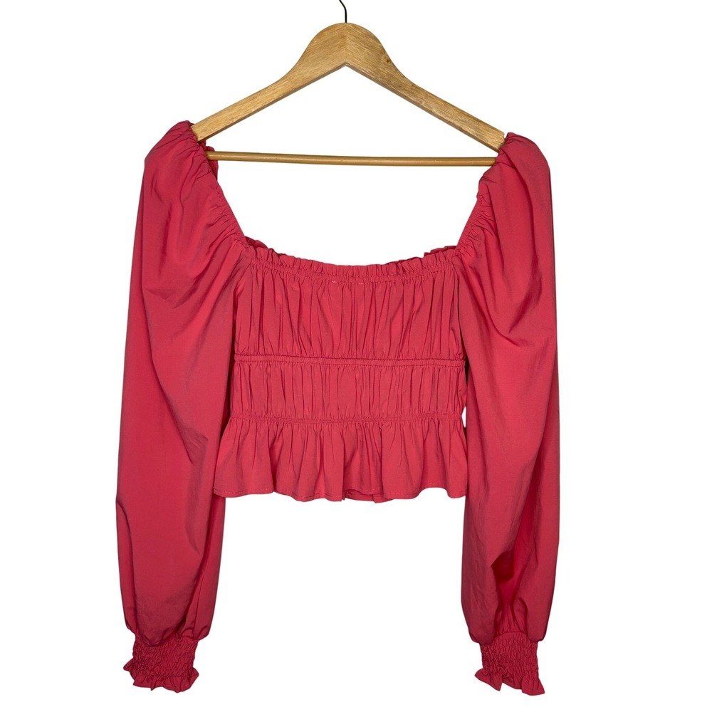 ASTR The Label Blouse Womens‎ Small Pink Smocked Peplum Long Sleeve Coquette - Picture 6 of 8
